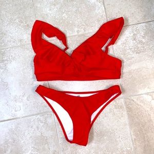 Shein Off-shoulder Red Bikini L